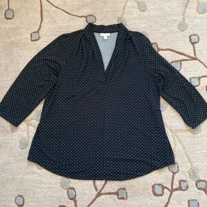 Charter Club 3/4 Sleeve Black Polka Dot Blouse